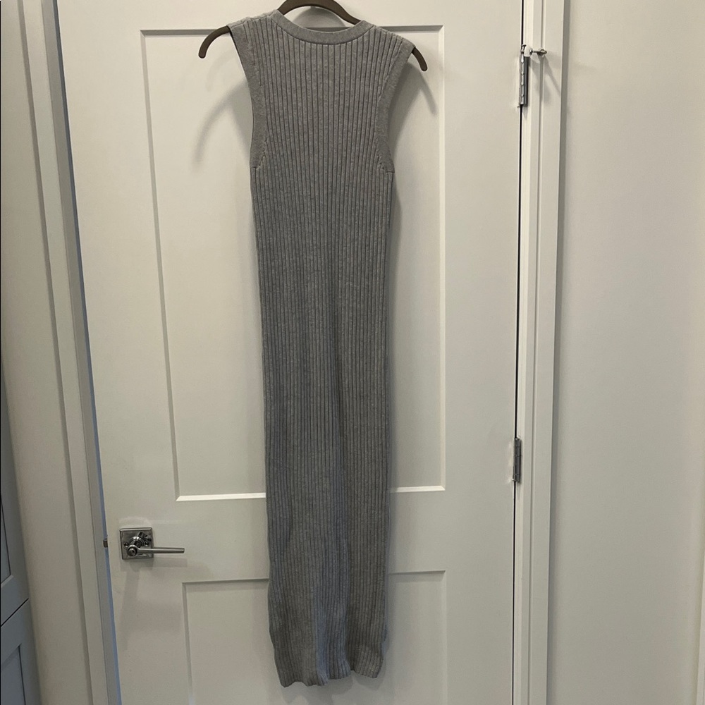 Frame Denim Heather Grey Rib Ribbed Knit Stretch Side Slit Midi Dress (size XS) - Picture 6 of 8